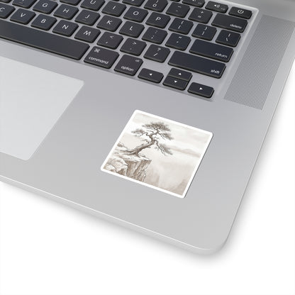 Japandi Pine Tree in Overcast | Minimal Line Sticker