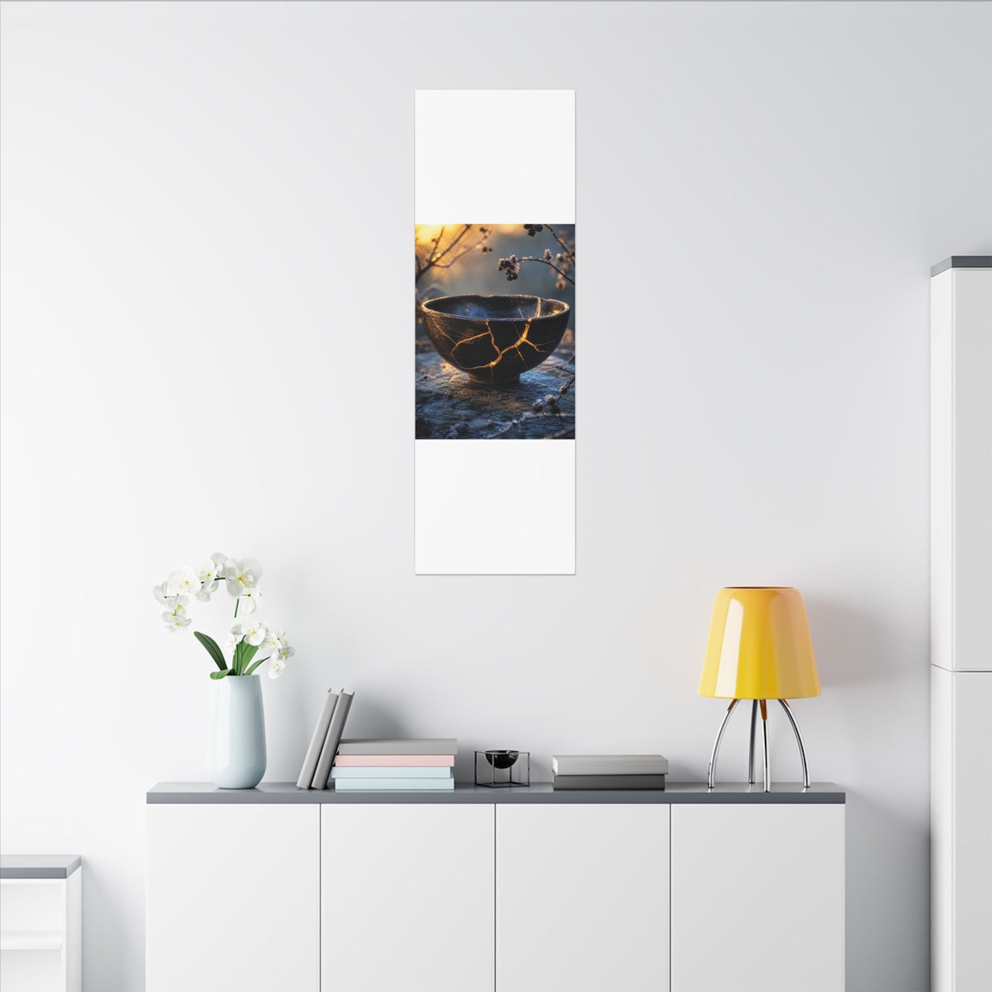 Ceramic Bowl Canvas Art | Winter Kintsugi Gold Repair Art