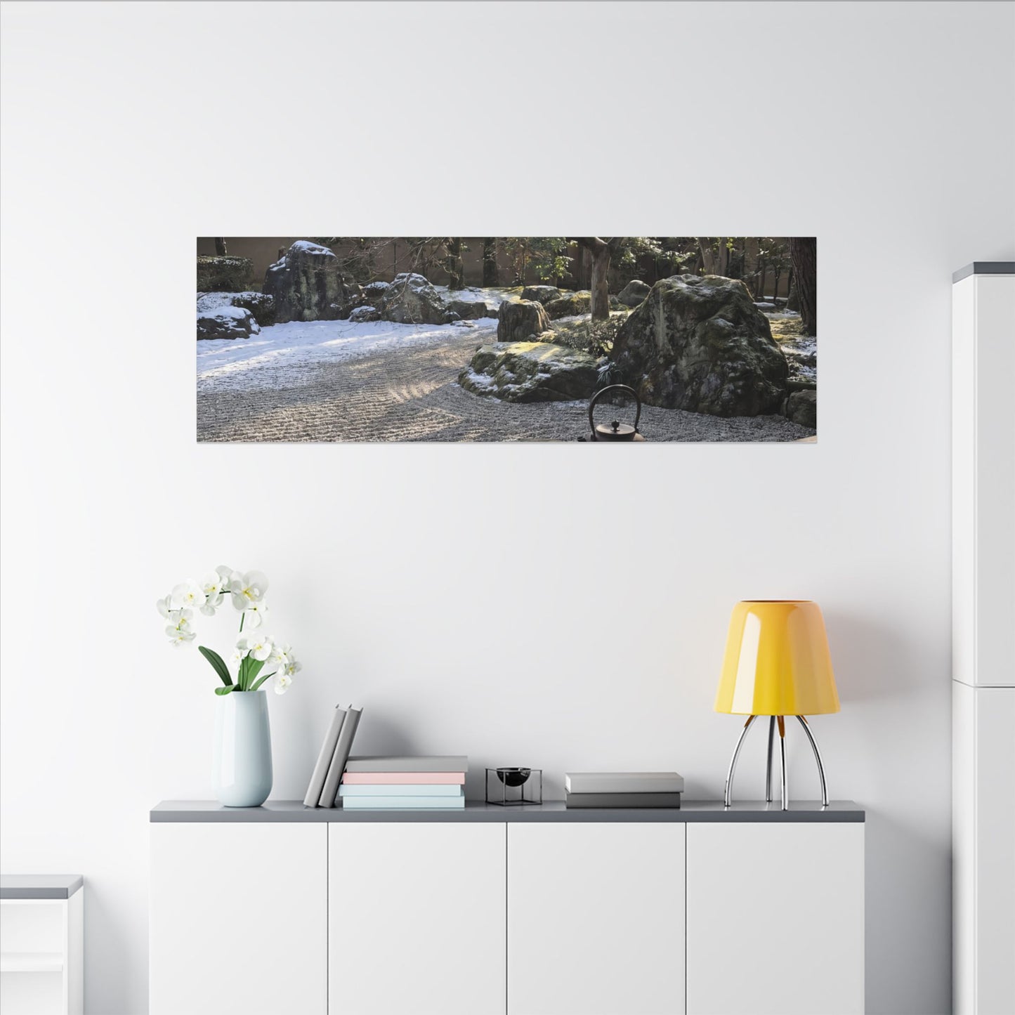 Winter Tea Ceremony Karesansui Canvas Art | Serene Decor