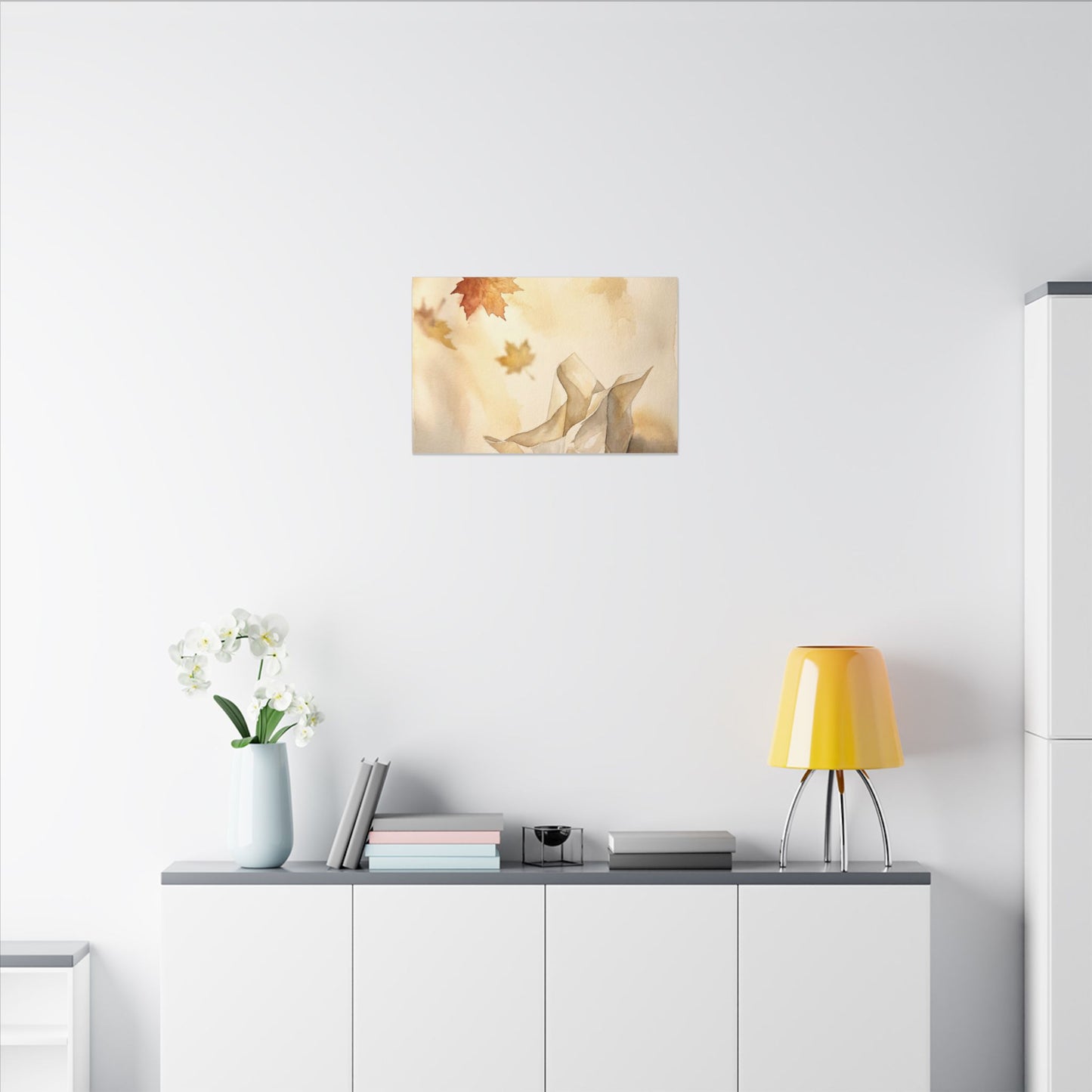 Japandi Paper Fold in Golden Hour | Watercolor Canvas Art