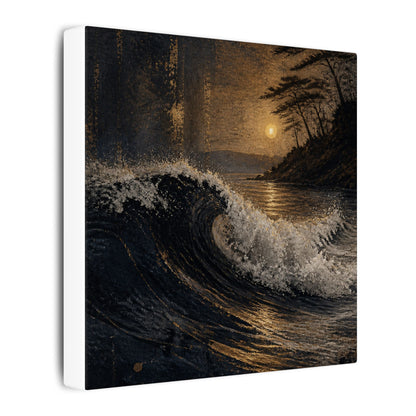 Ocean Wave Dark Texture Canvas Art | Bold Dark Japandi Art