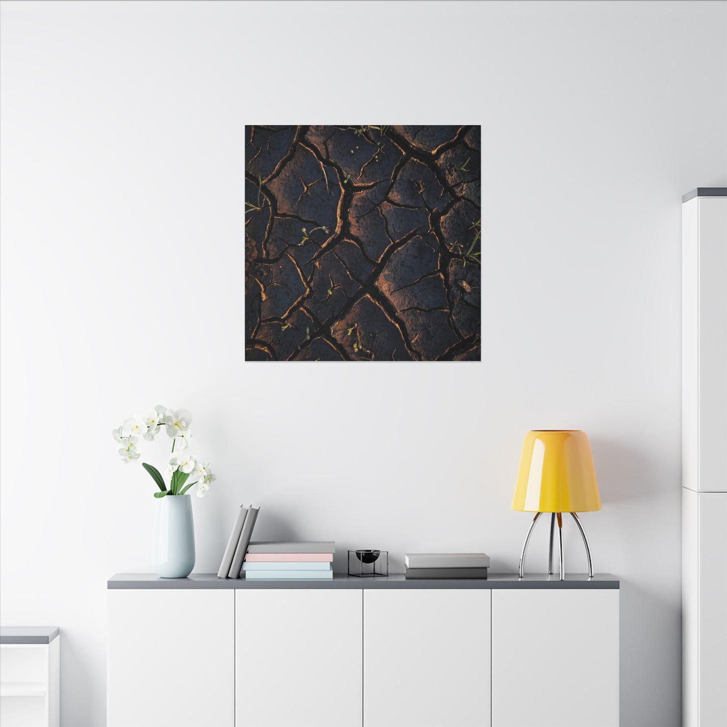 Cracked Earth Moody Minimal Canvas Art | Luxurious Dark Japandi Art