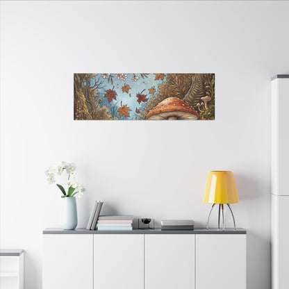 Autumn Cherry Blossom Mushroom Illustration Canvas Art | Enchanting Decor