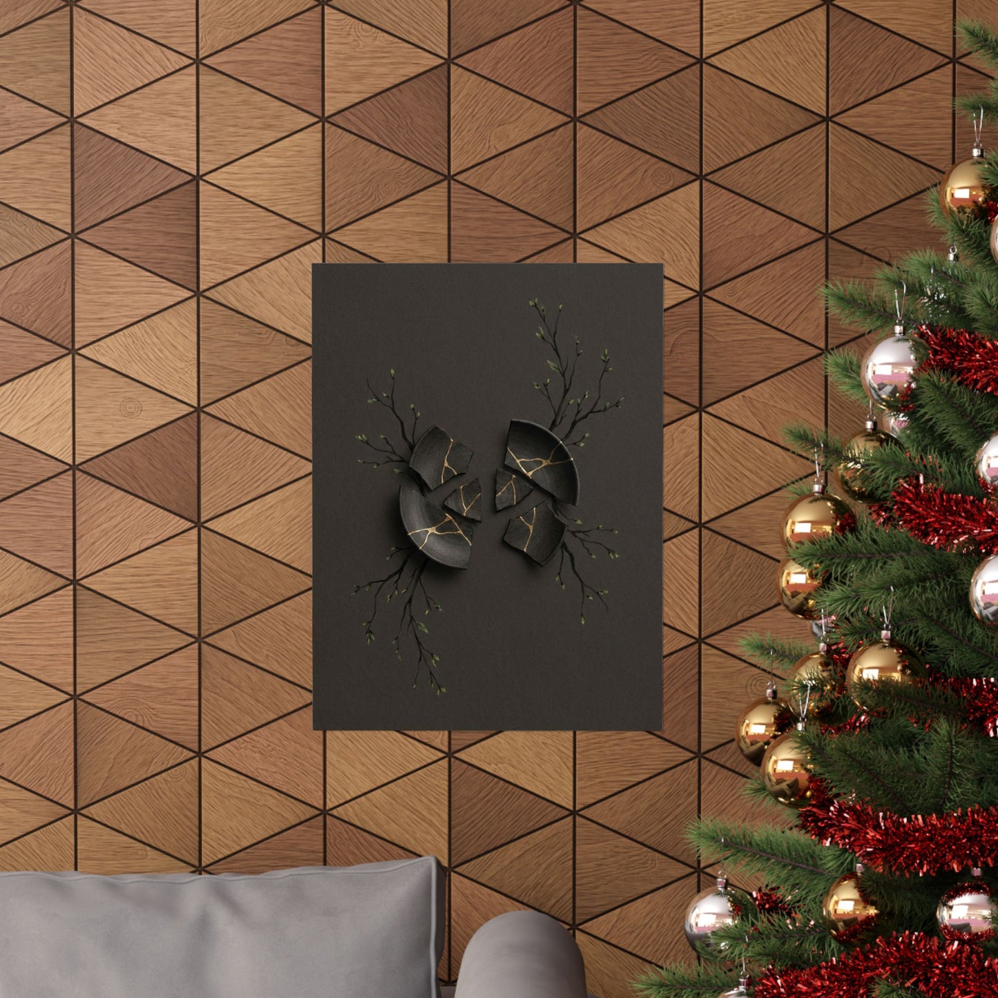Dark Japandi Broken Pottery in Overcast | Charcoal Ink Wall Art Print