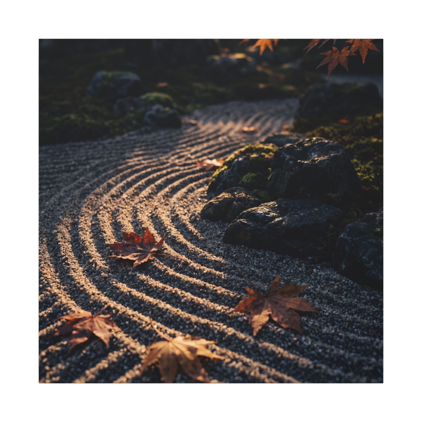 Rock Garden Moody Minimal Canvas Art | Bold Dark Japandi Art