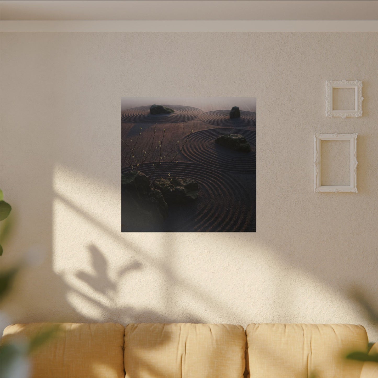 Spring Rock Garden Shadow Zen Canvas Art | Luxurious Decor