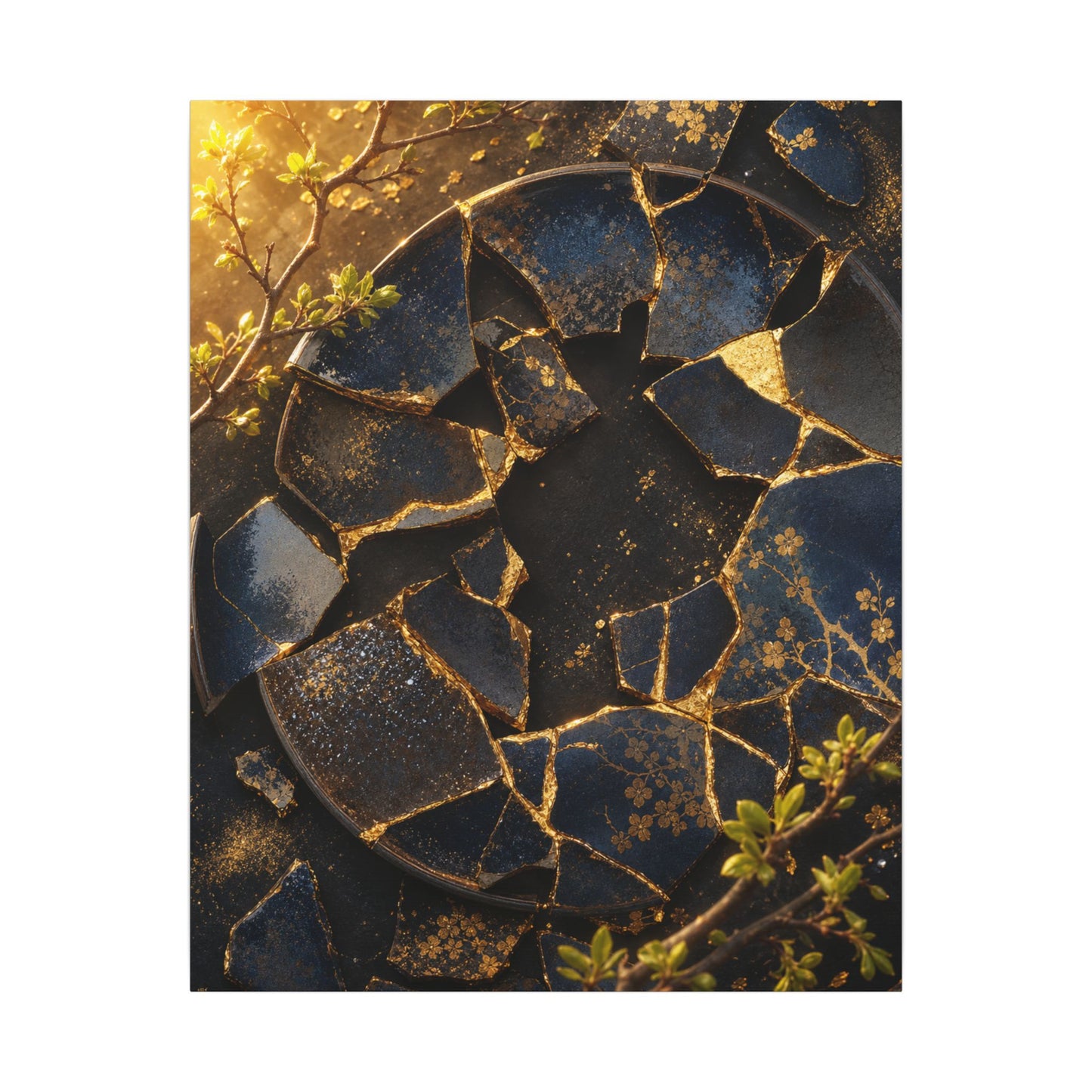 Golden Hour Broken Pottery Canvas Art - Kintsugi Ma