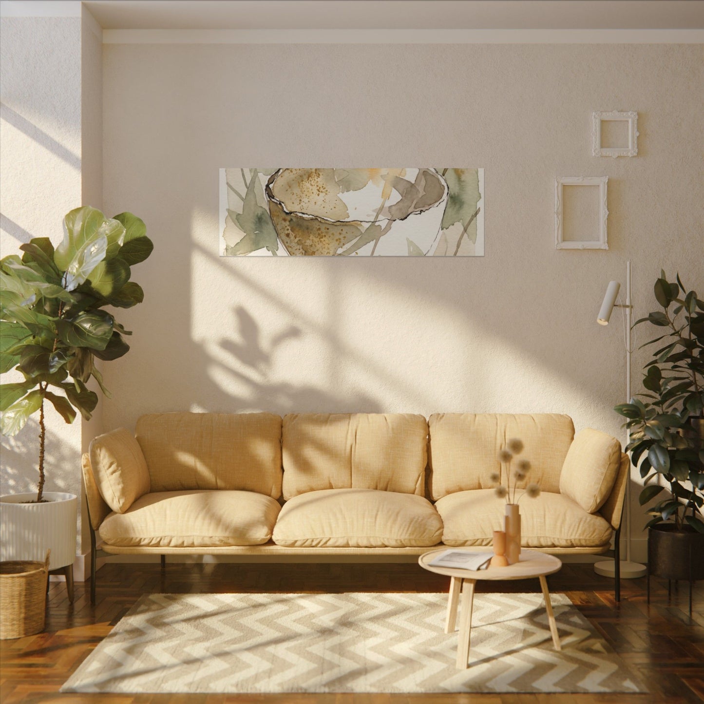 Spring Ceramic Bowl Watercolor Canvas Art | Neutral Decor
