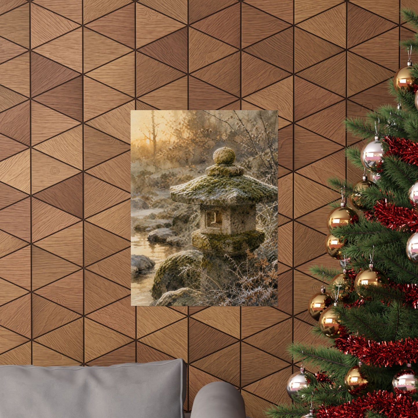 Winter Stone Lantern Watercolor Wall Art Print | Neutral Decor