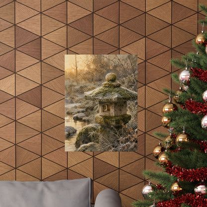 Winter Stone Lantern Watercolor Wall Art Print | Neutral Decor