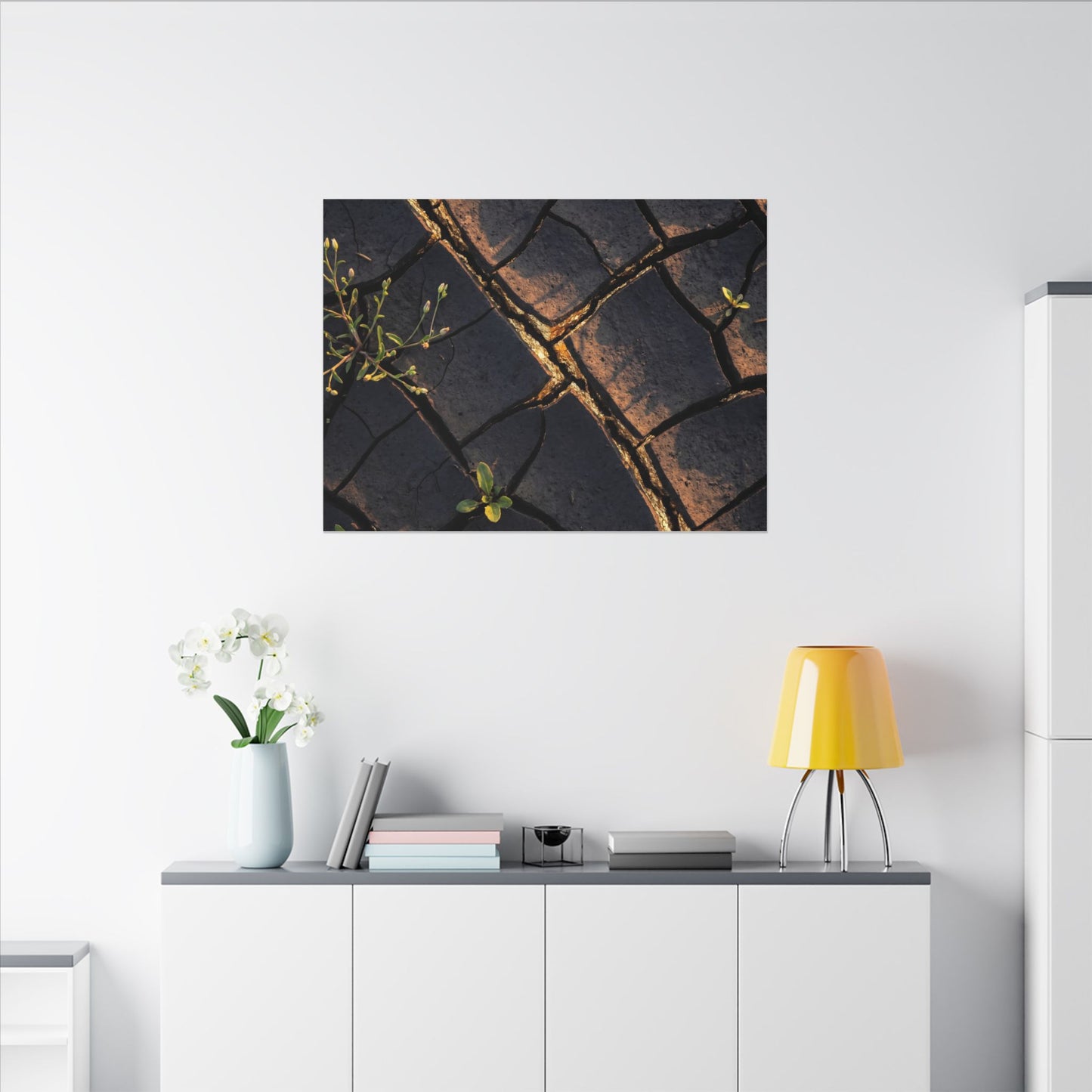 Kintsugi Cracked Earth in Golden Hour | Gold Vein Canvas Art