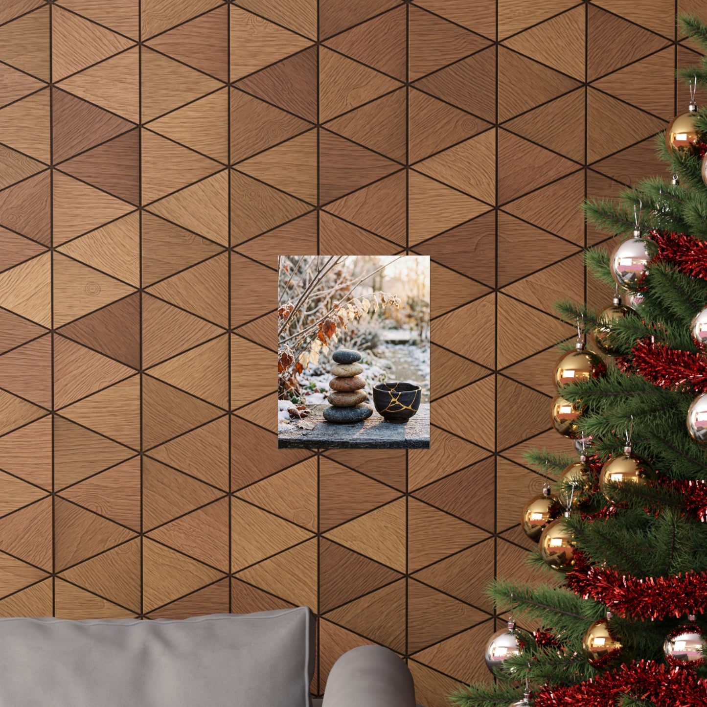 Winter River Stones Gold Repair Wall Art Print | Healing Decor