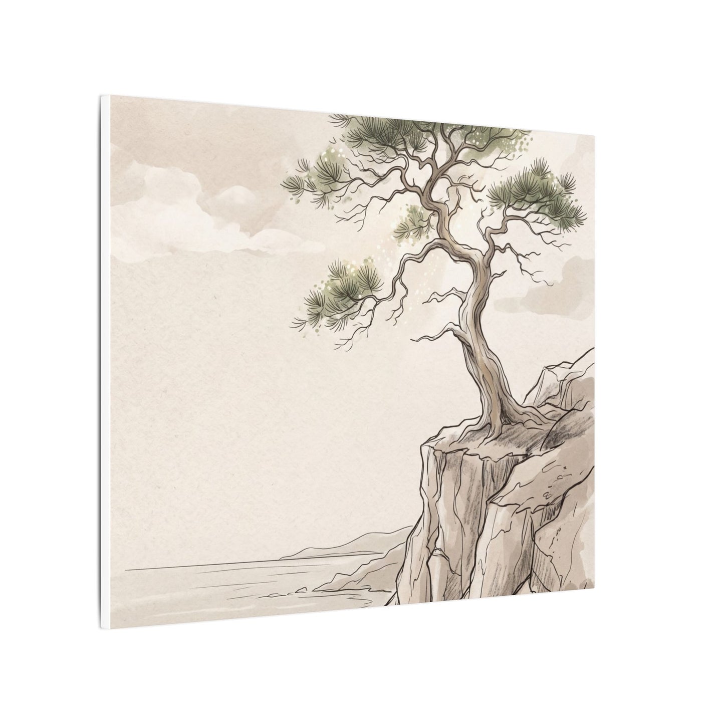 Japandi Pine Tree in Dappled | Minimal Line Canvas Art