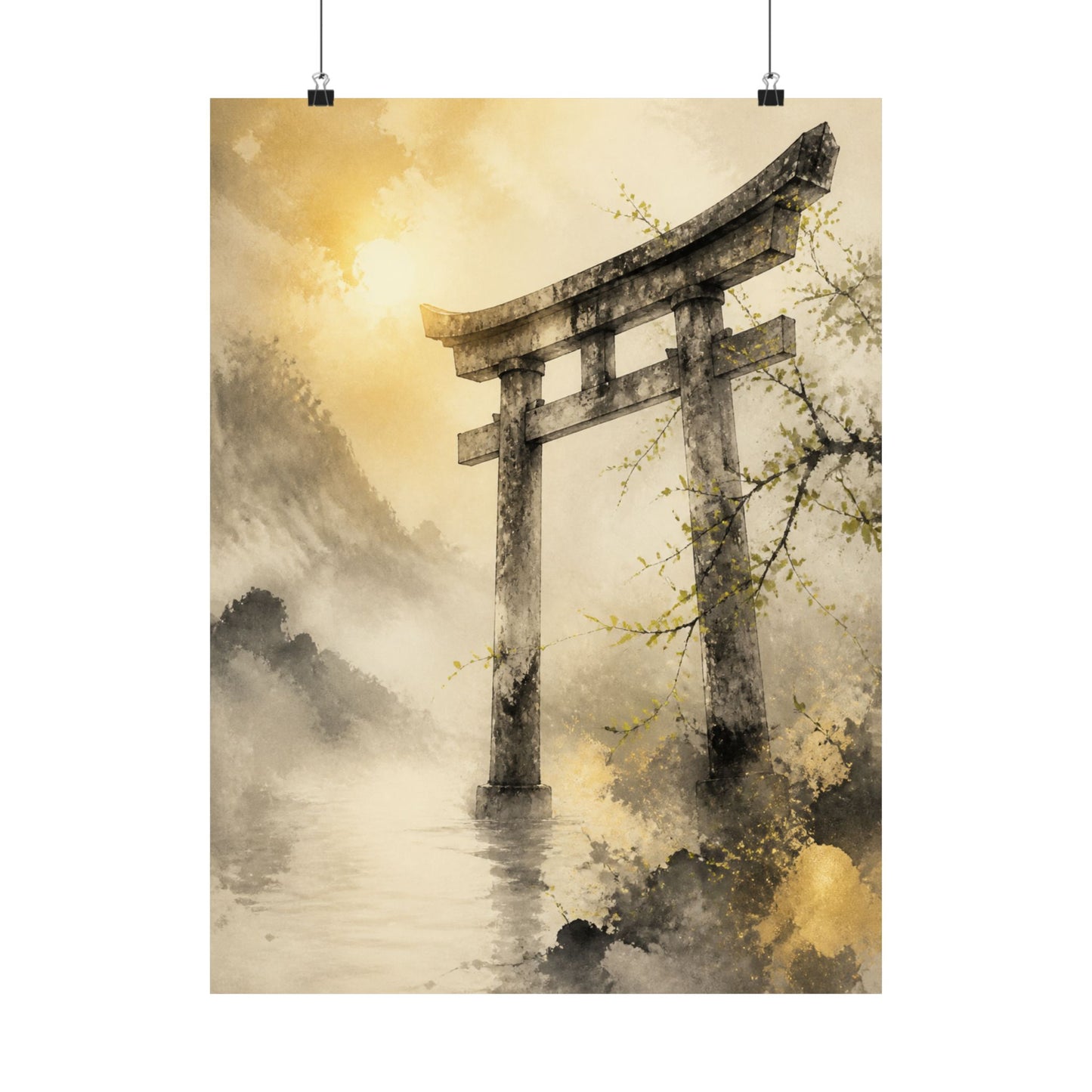 Torii Gate Wall Art Print | Spring Zen Sumi E Art