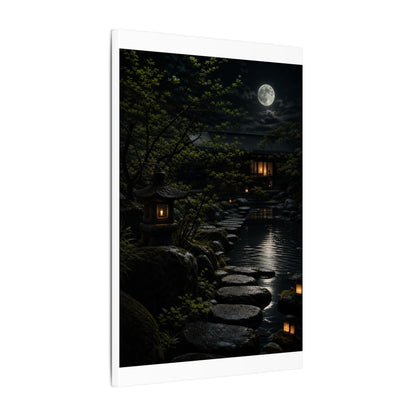 Moonlit Garden Shadow Zen Canvas Art | Sophisticated Dark Japandi Art