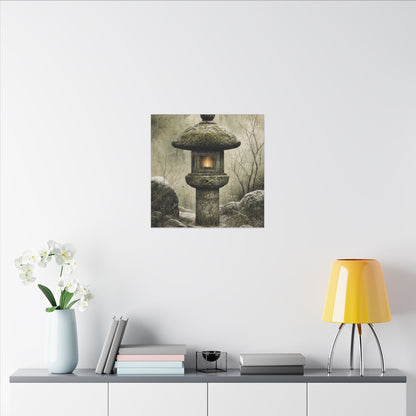 Stone Lantern Winter Canvas Art | Japandi Neutral Design