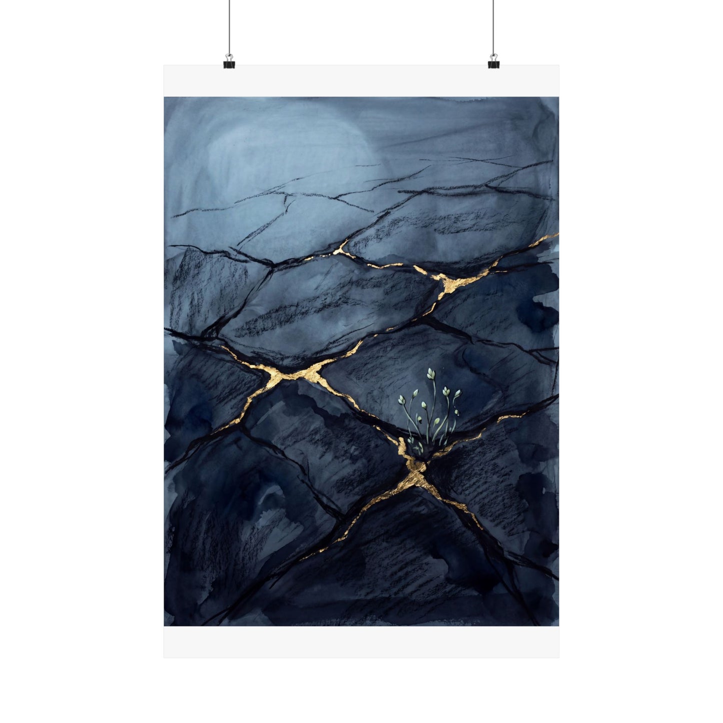 Mono No Aware Cracked Earth Wall Art Print - Dark Japandi Charcoal Ink Art Print