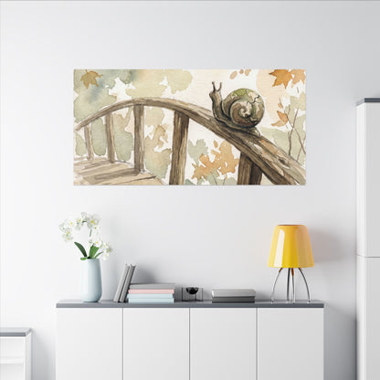 Wooden Bridge Canvas Art | Autumn Japandi Watercolor Art