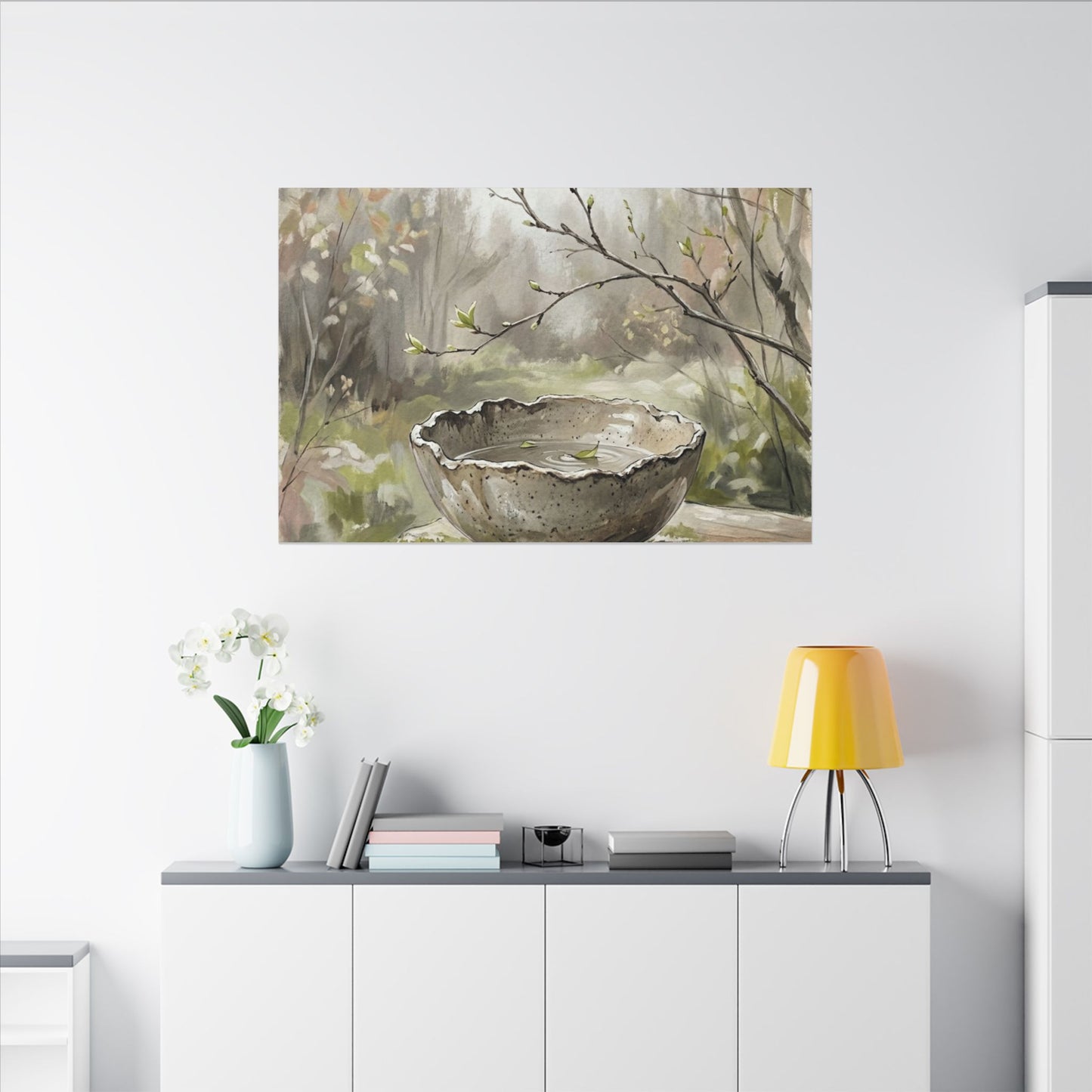 Japandi Ceramic Bowl in Overcast | Minimal Line Canvas Art