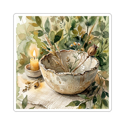 Japandi Ceramic Bowl in Candlelight | Watercolor Sticker