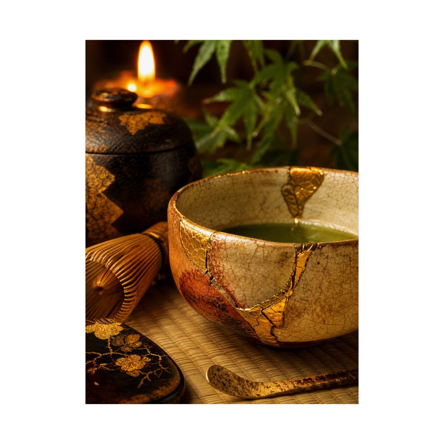 Tea Ceremony Crackle Gold Wall Art Print | Healing Kintsugi Art