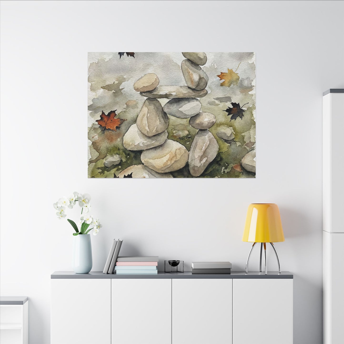 Overcast River Stones Canvas Art - Japandi Fukinsei