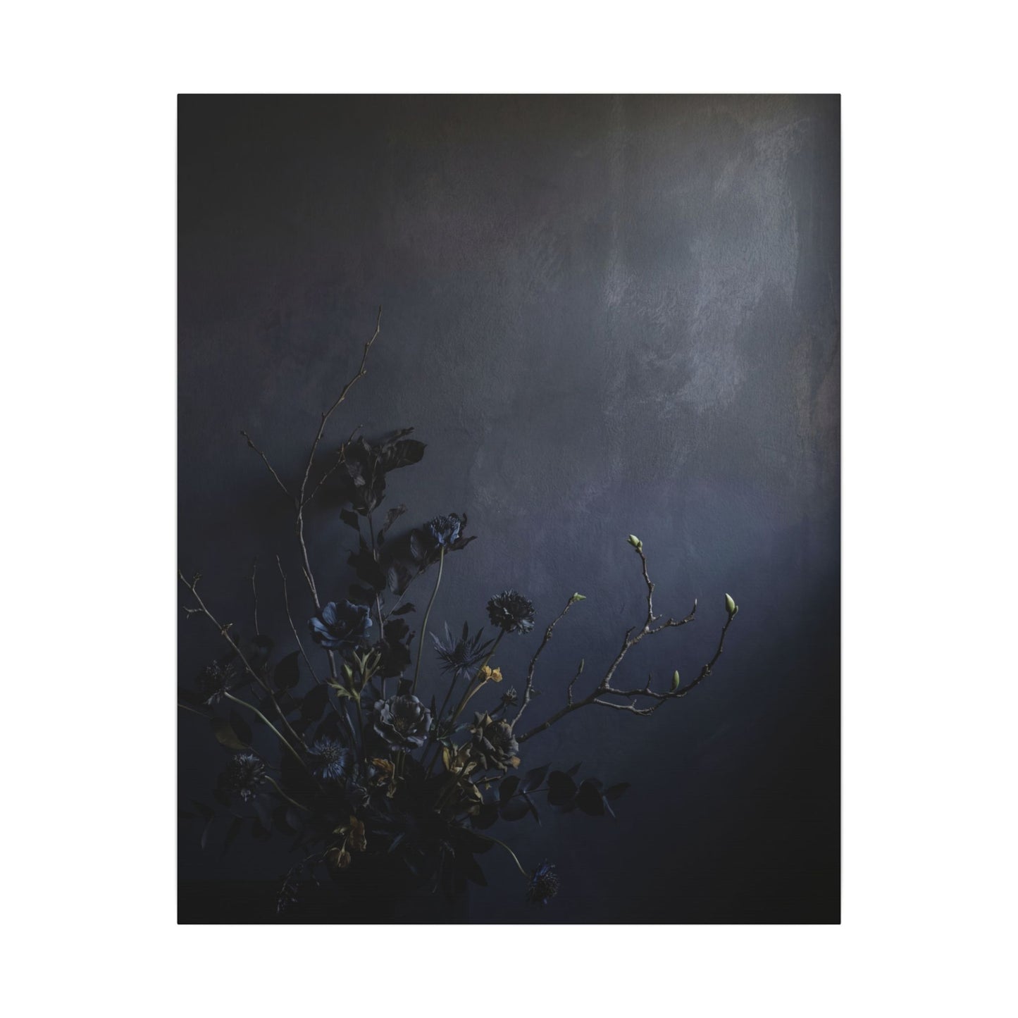 Dried Flowers Spring Canvas Art | Dark Japandi Moody Design