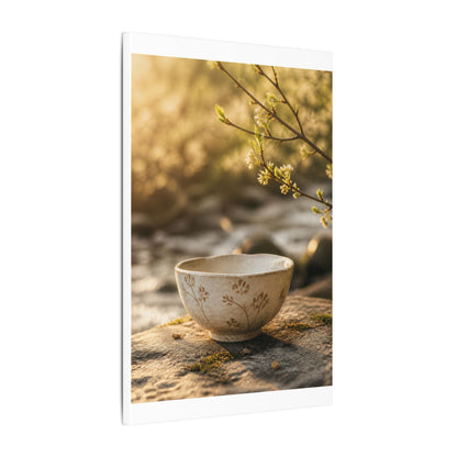 Neutral Ceramic Bowl Canvas Art - Japanese Pattern Japandi