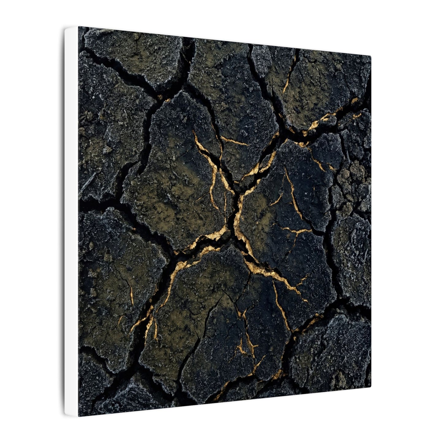 Overcast Cracked Earth Canvas Art - Dark Japandi Ma