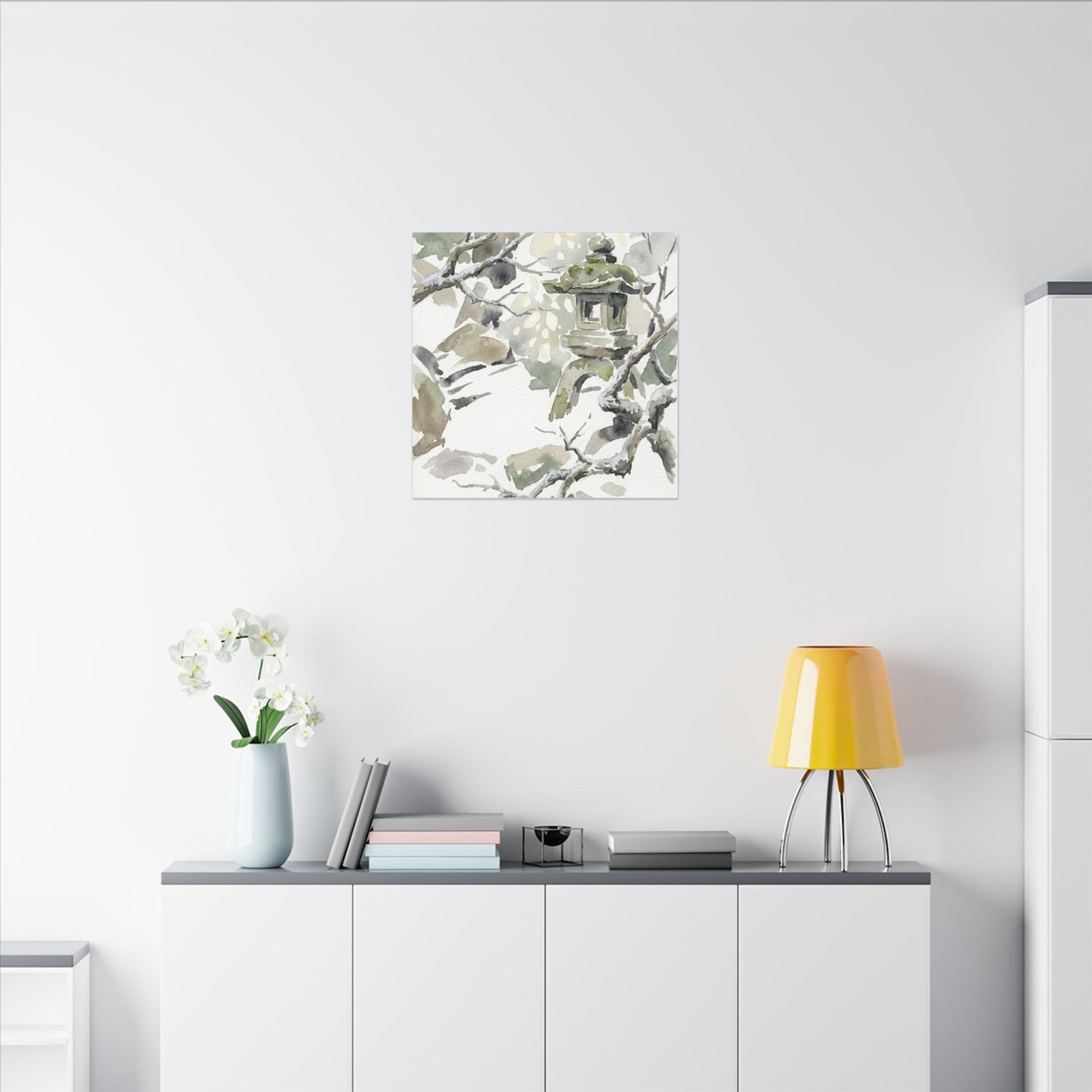 Elegant Stone Lantern Canvas Art - Watercolor Japandi