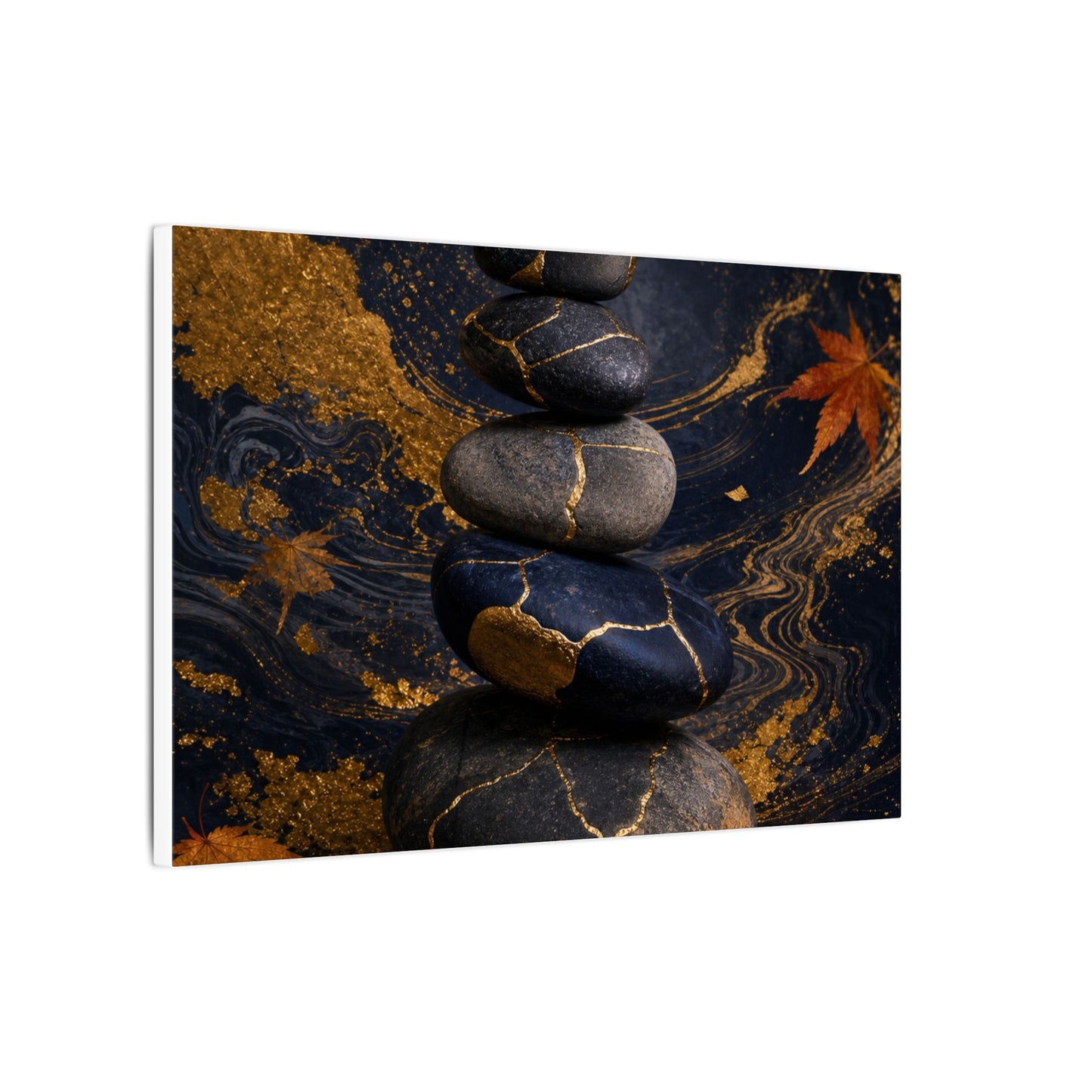 River Stones Autumn Canvas Art | Kintsugi Artful Design