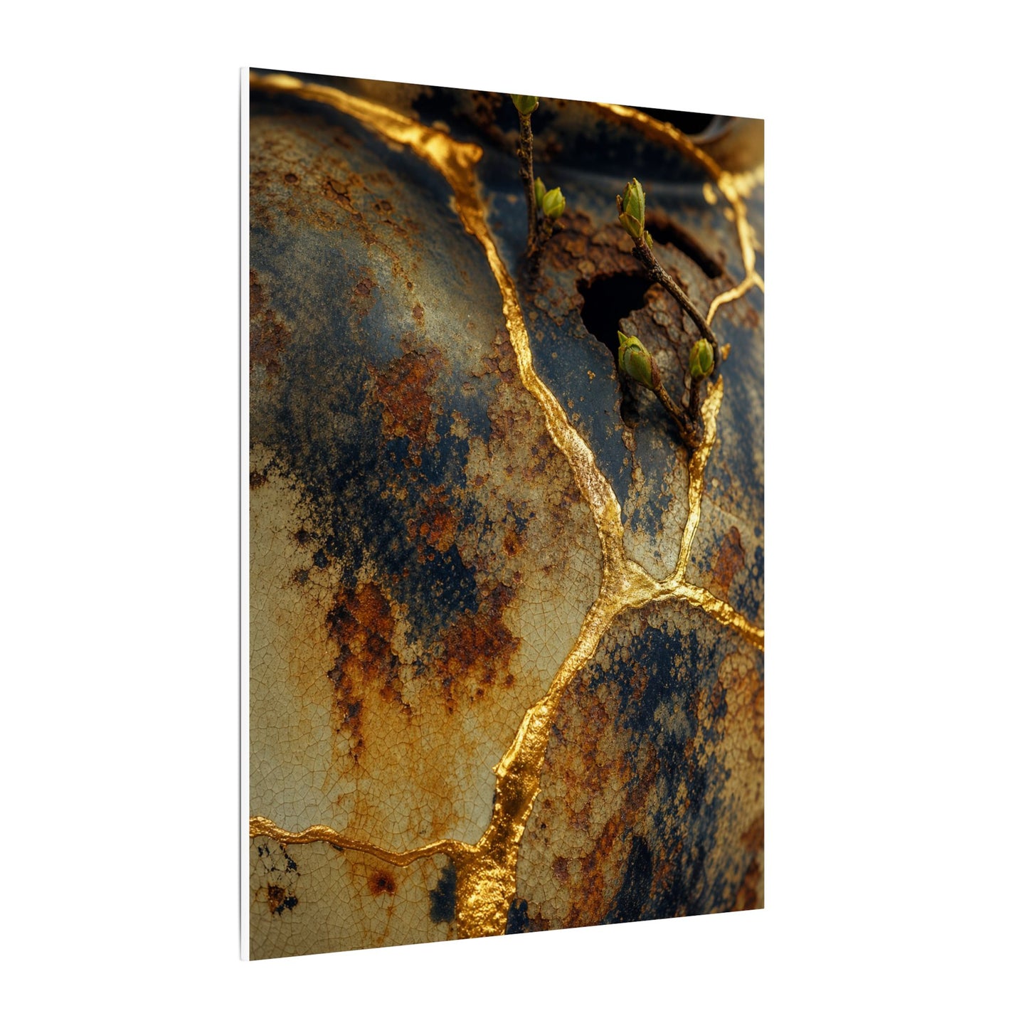 Datsuzoku Rust Patina Canvas Art - Kintsugi Crackle Gold