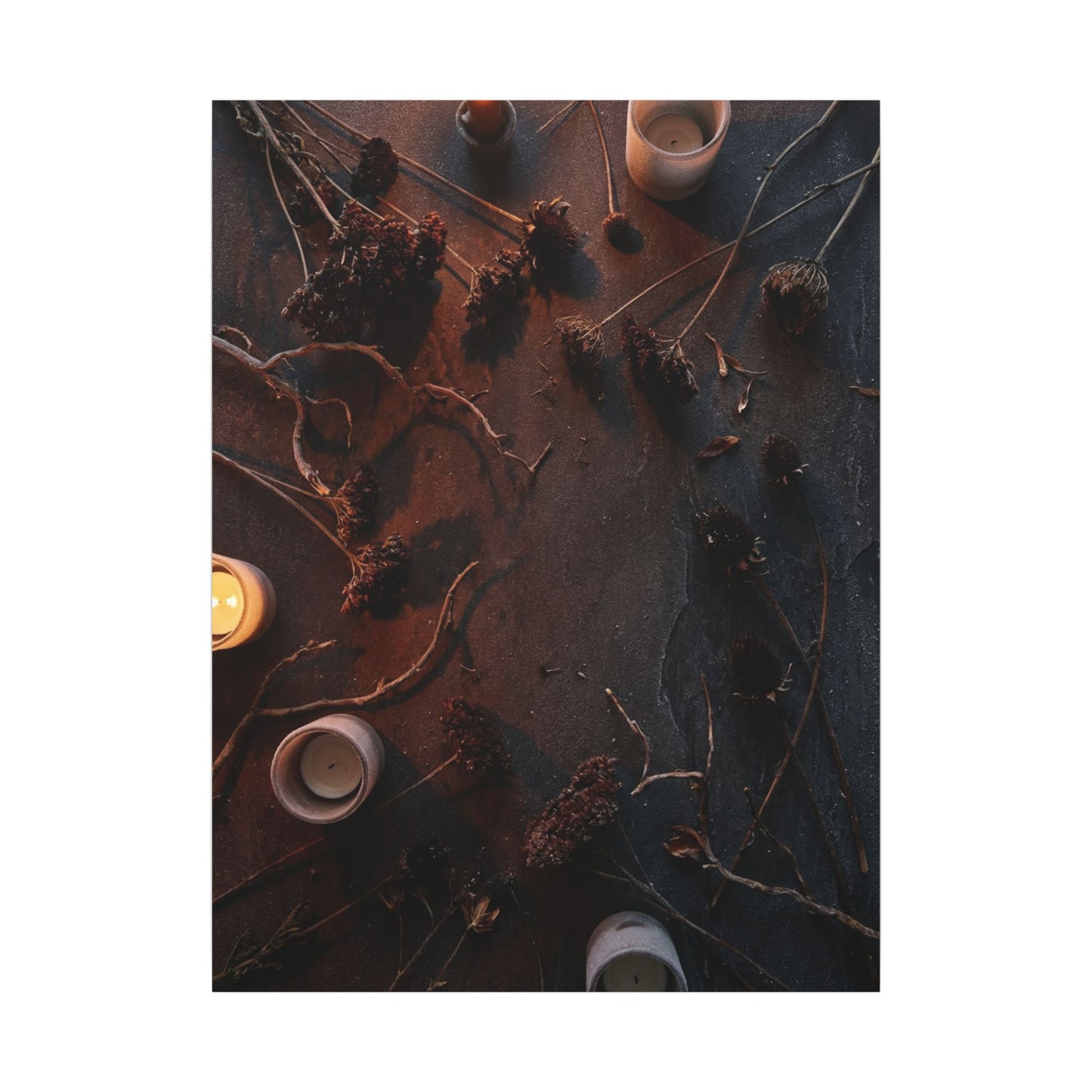 Dried Flowers Canvas Art | Winter Dark Japandi Moody Minimal Art