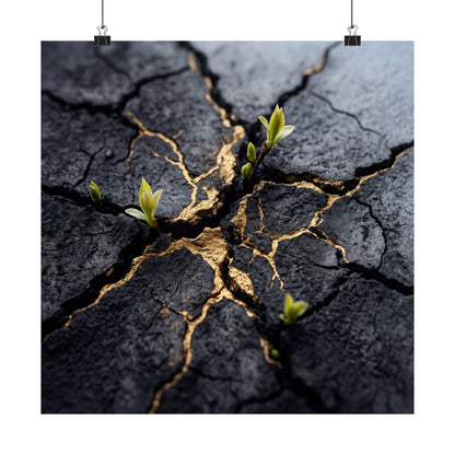 Spring Cracked Earth Charcoal Ink Wall Art Print | Moody Decor