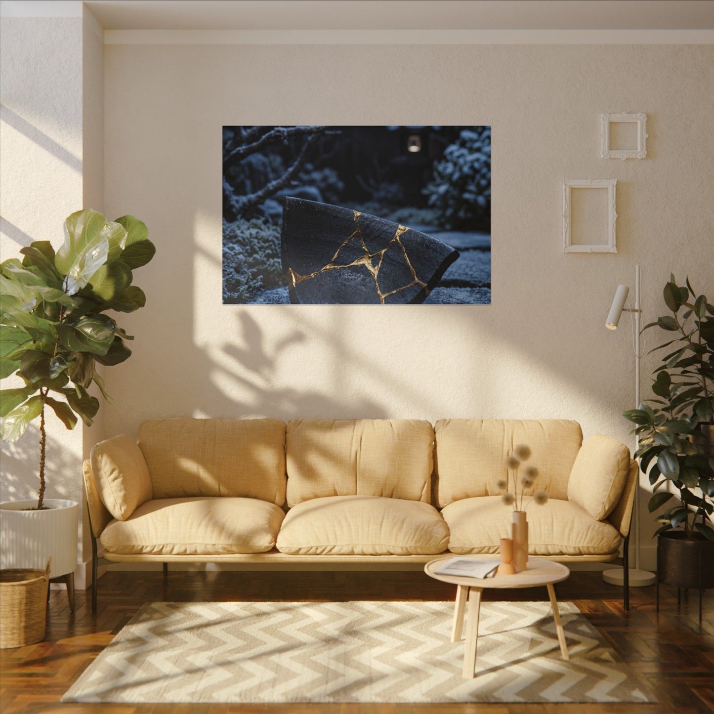 Moonlit Garden Winter Canvas Art | Kintsugi Artful Design