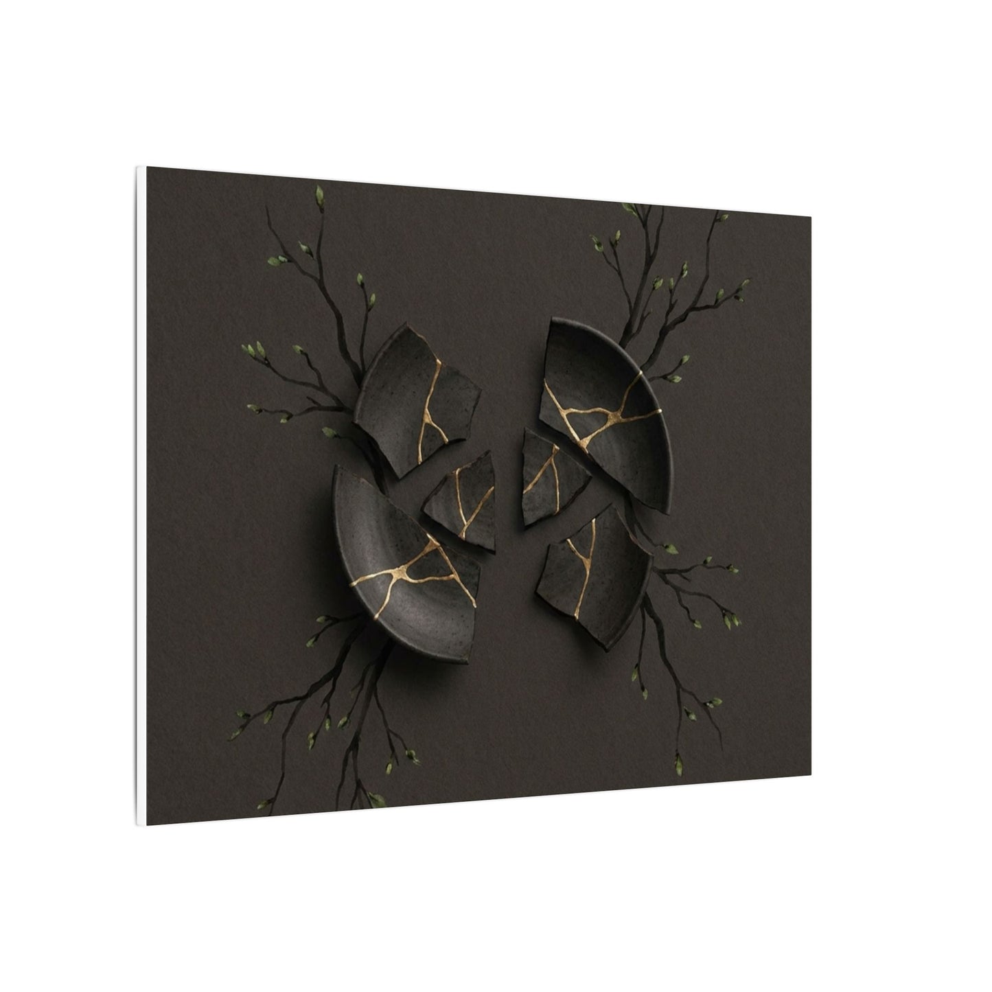 Sophisticated Broken Pottery Canvas Art - Charcoal Ink Dark Japandi