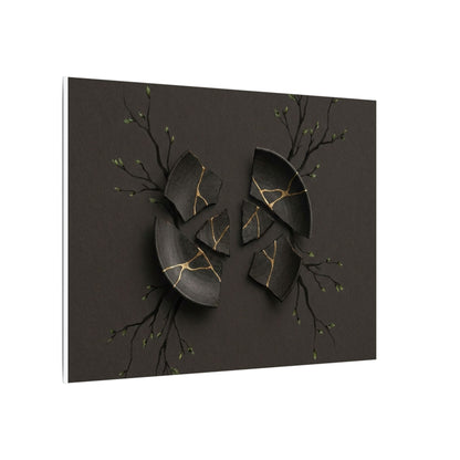 Sophisticated Broken Pottery Canvas Art - Charcoal Ink Dark Japandi
