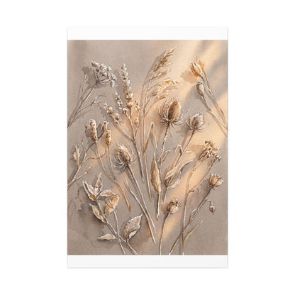 Japandi Dried Flowers in Golden Hour | Watercolor Canvas Art