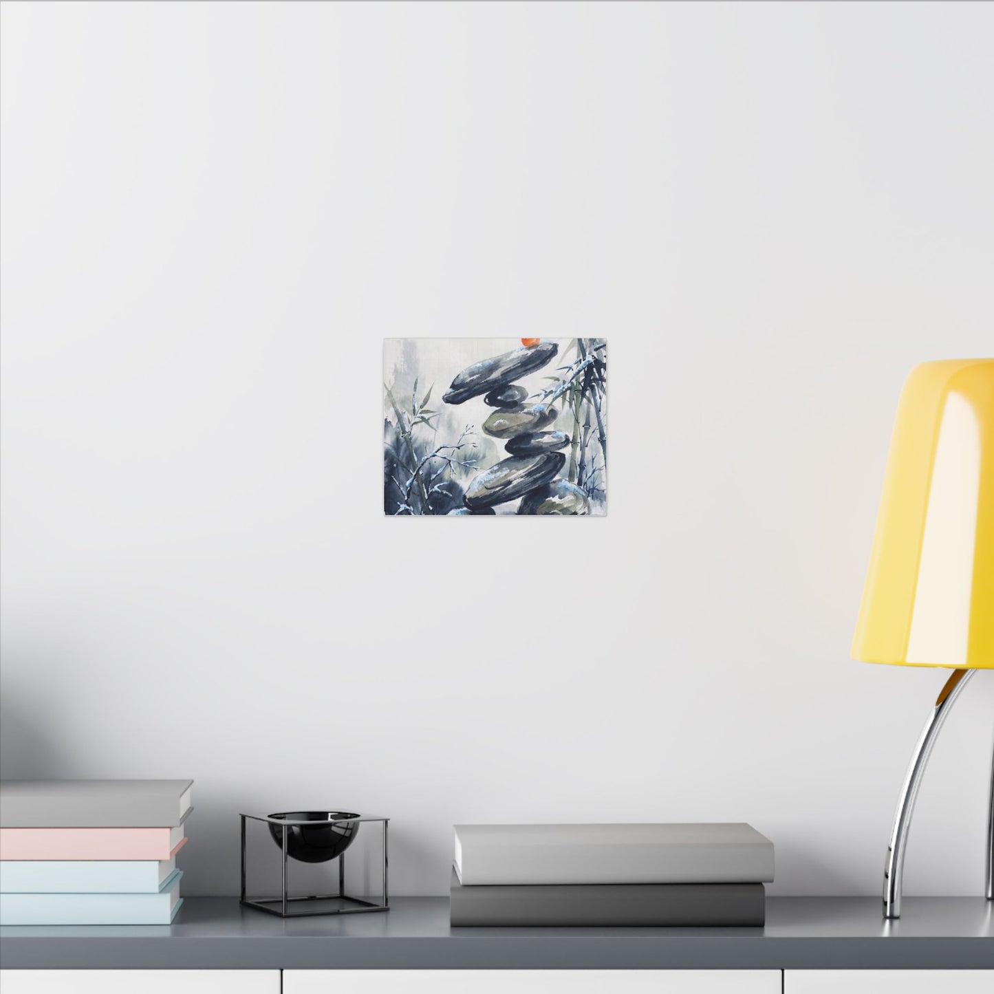 Zen River Stones in Moonlight | Sumi E Canvas Art