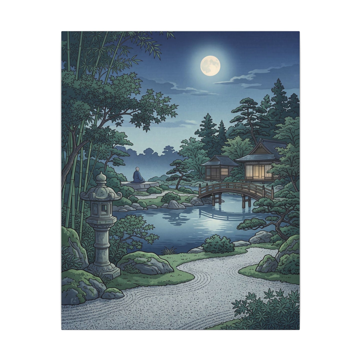 Summer Moonlit Garden Ukiyo E Inspired Canvas Art | Serene Decor