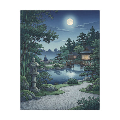 Summer Moonlit Garden Ukiyo E Inspired Canvas Art | Serene Decor
