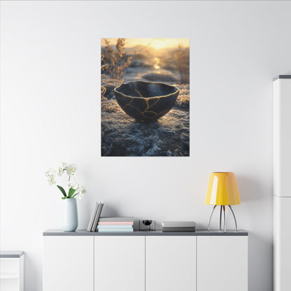 Ceramic Bowl Canvas Art | Winter Kintsugi Gold Repair Art