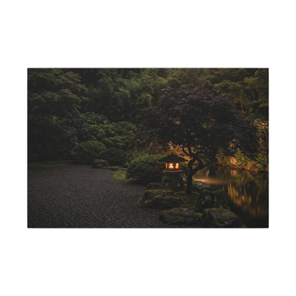 Dark Japandi Moonlit Garden in Golden Hour | Moody Minimal Canvas Art