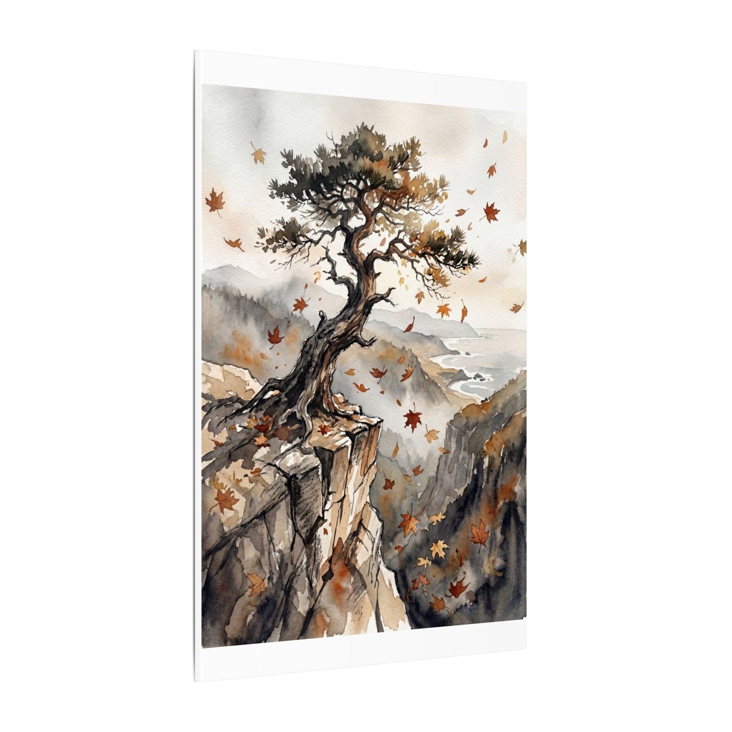 Autumn Pine Tree Watercolor Canvas Art | Warm Decor