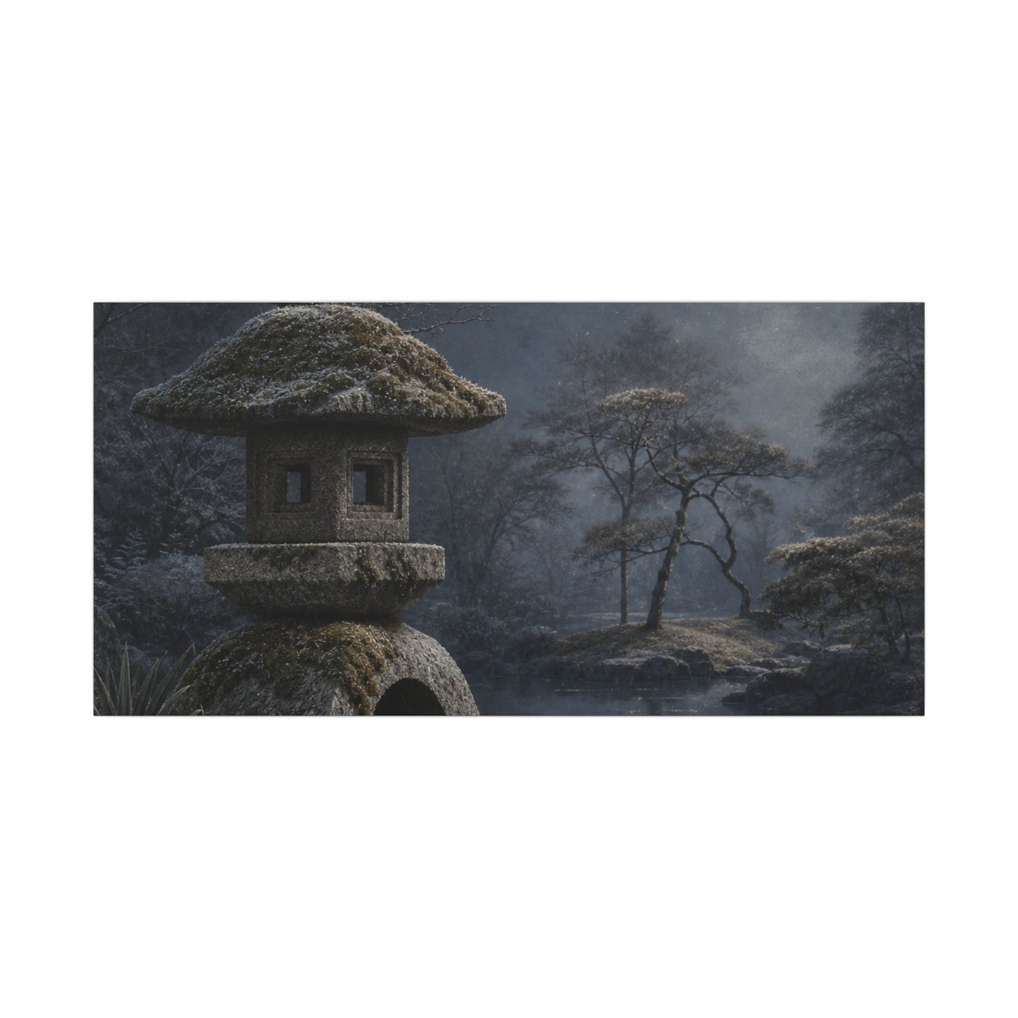 Stone Lantern Canvas Art | Winter Japandi Japanese Pattern Art