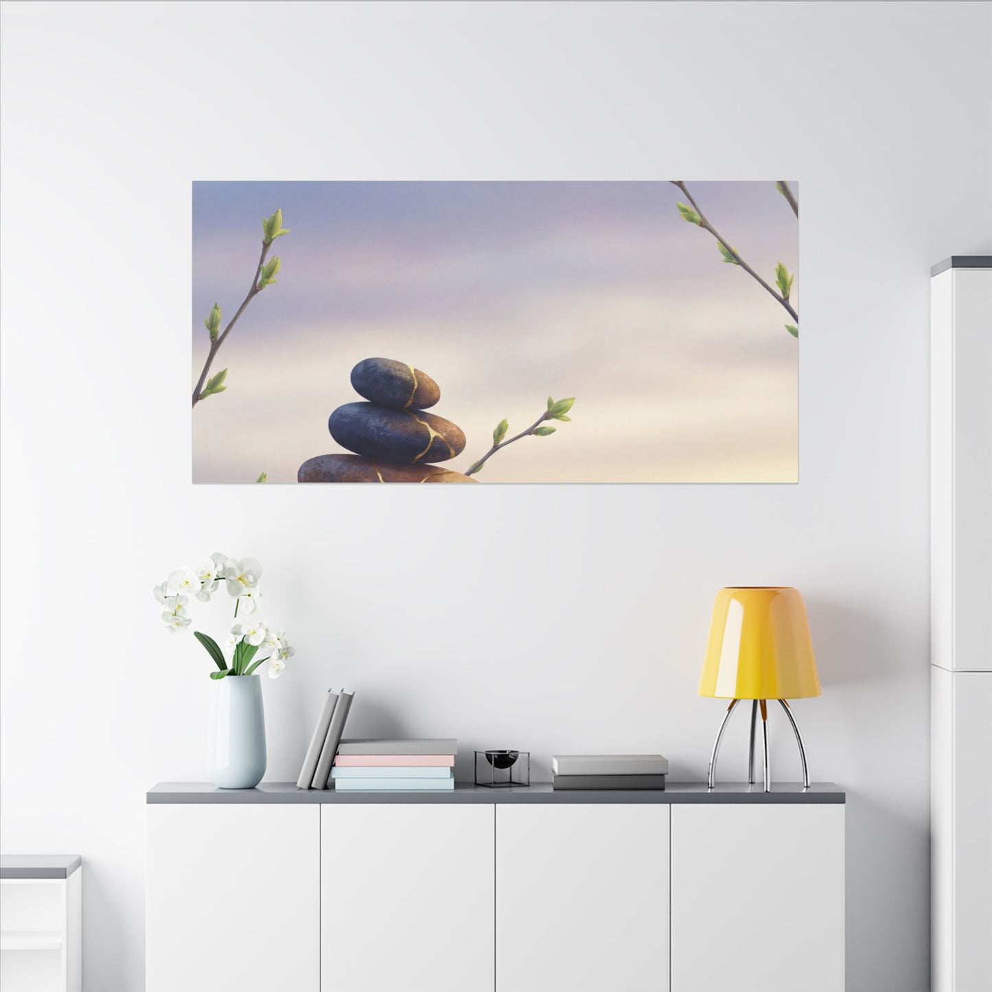 Spring River Stones Gold Vein Canvas Art | Philosophical Decor