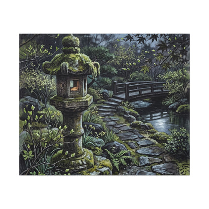 Japandi Stone Lantern in Moonlight | Texture Canvas Art