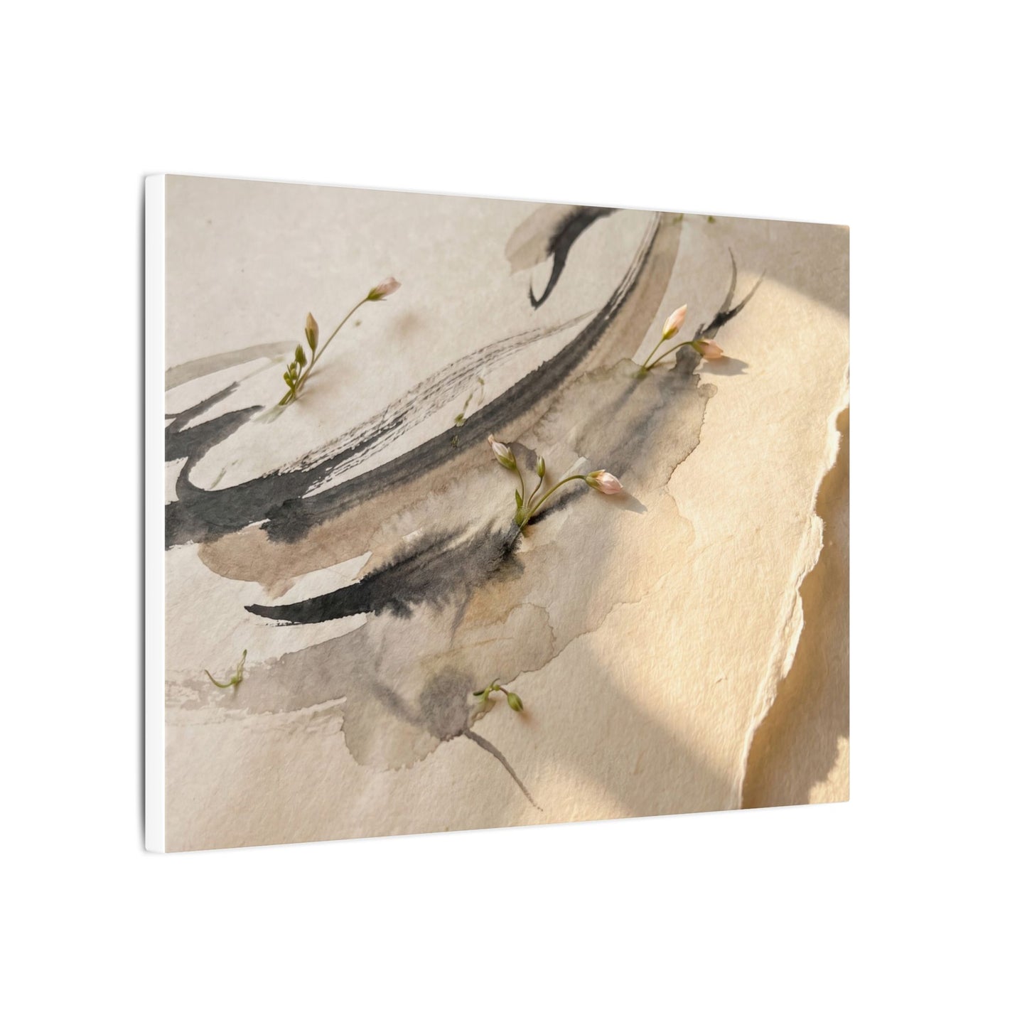 Ink Brushstroke Watercolor Canvas Art | Neutral Japandi Art