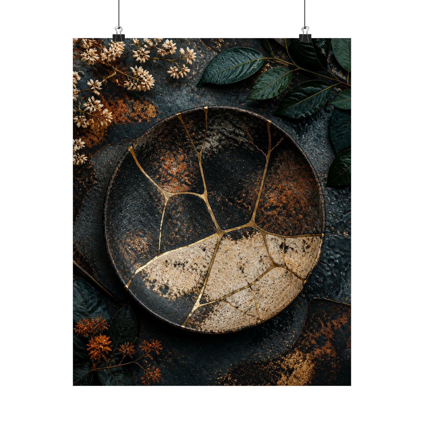 Kintsugi Rust Patina in Dawn | Gold Repair Wall Art Print