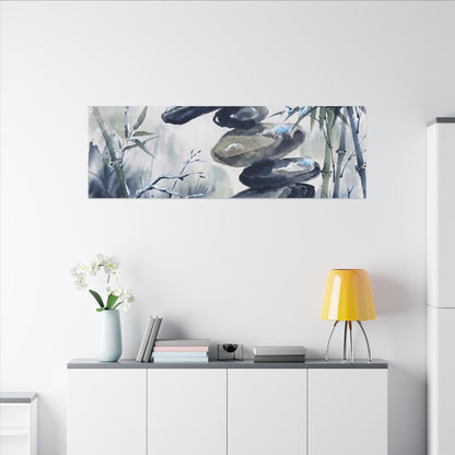 Zen River Stones in Moonlight | Sumi E Canvas Art